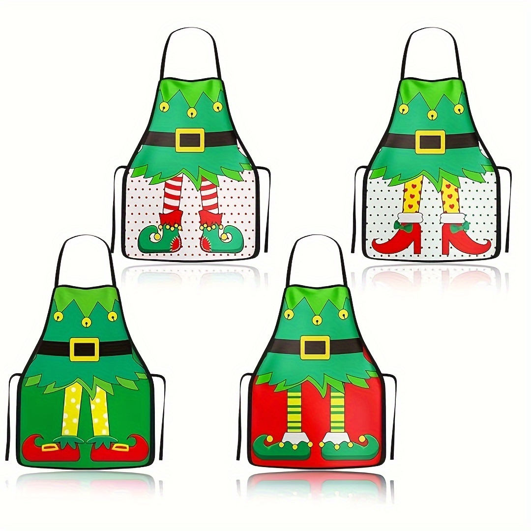 

1 Set Of 4 Christmas Elf Apron Sets, Kitchen Cooking Aprons, Suitable For Christmas Party, Chef Cooking, Restaurant House Gardening Cleaning