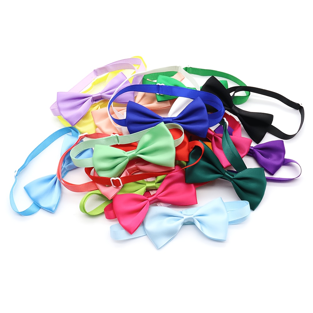TEMU 12pcs Dog Bow Ties With Adjustable Collar Puppy Neckties Bulk Cat Bowtie Collar Assorted Colors Solid Pet Grooming Bows Dog Grooming Additions