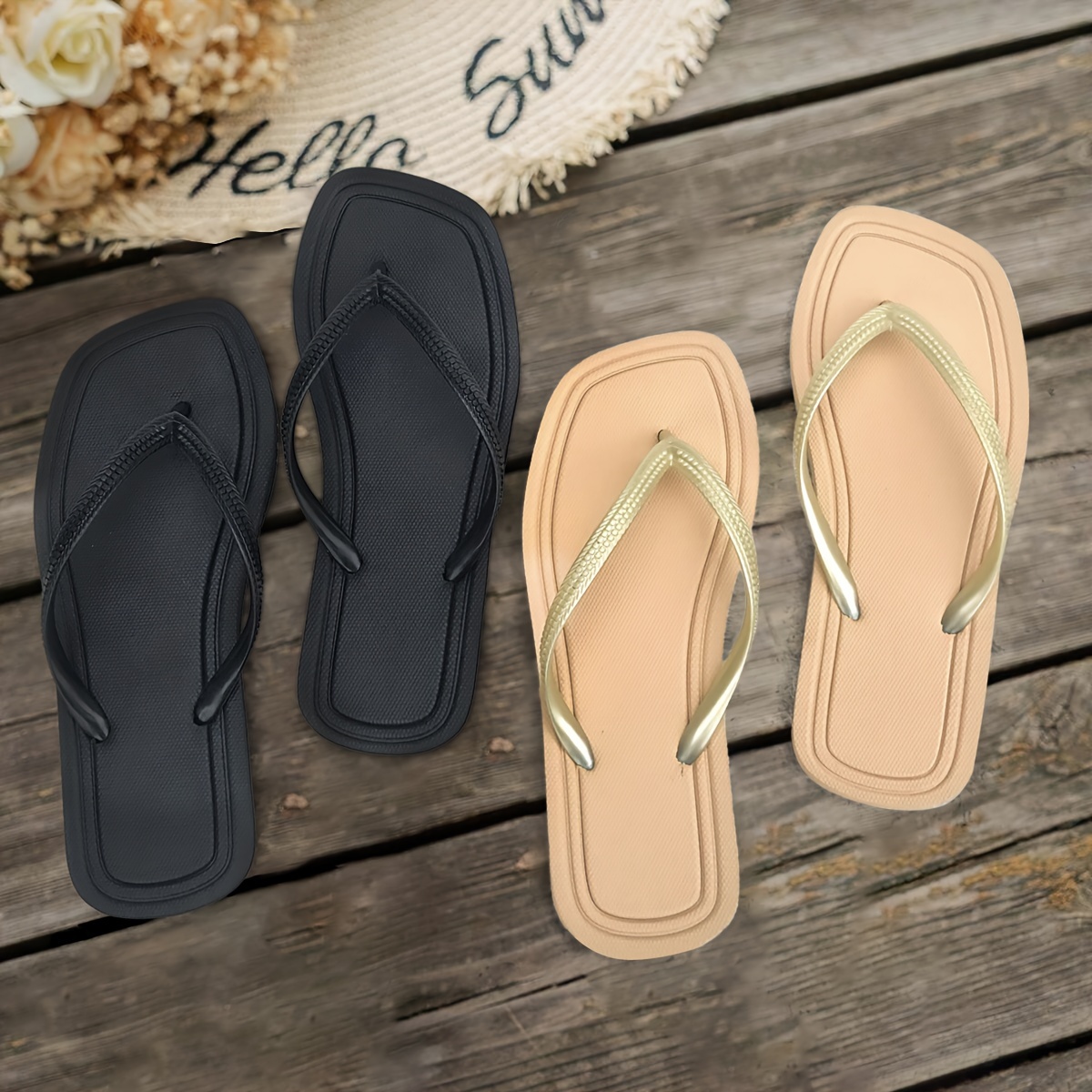 

Women's Cute Flip-flops - Soft, Non-slip Sole For Beach & Pool, Comfortable Slip-on Design, Solid Color