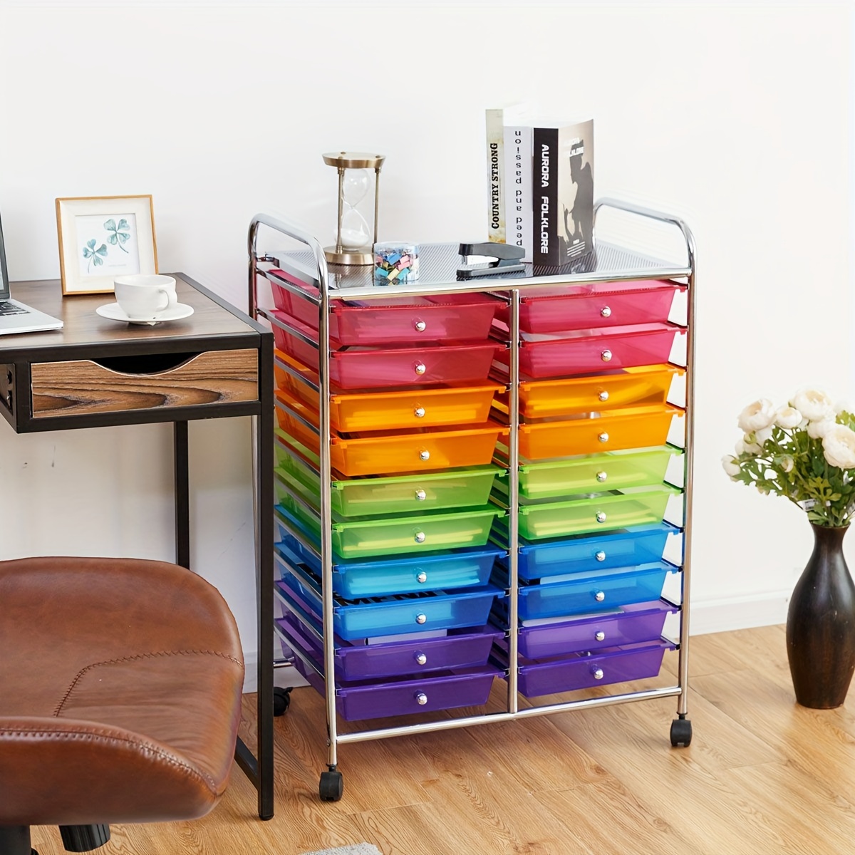 

Office Rolling Cart 20 Storage Drawers Scrapbook Paper Studio Organizer Mutli Color