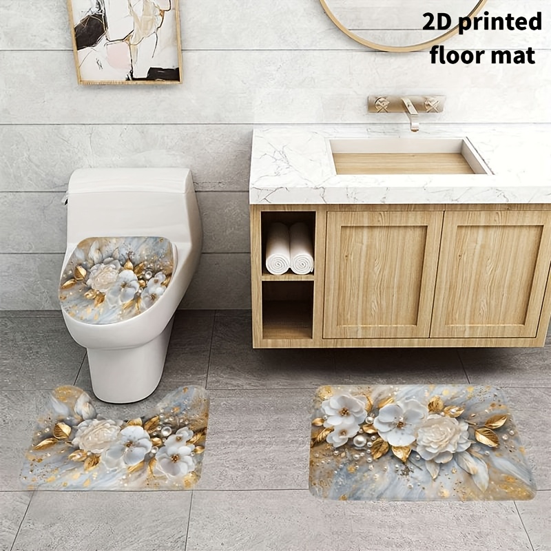 TEMU Lot de 3 tapis de siège de toilette décoratifs 2D plats pour salle de bain et maison, en flanelle pelucheuse, antidérapants, absorbants et