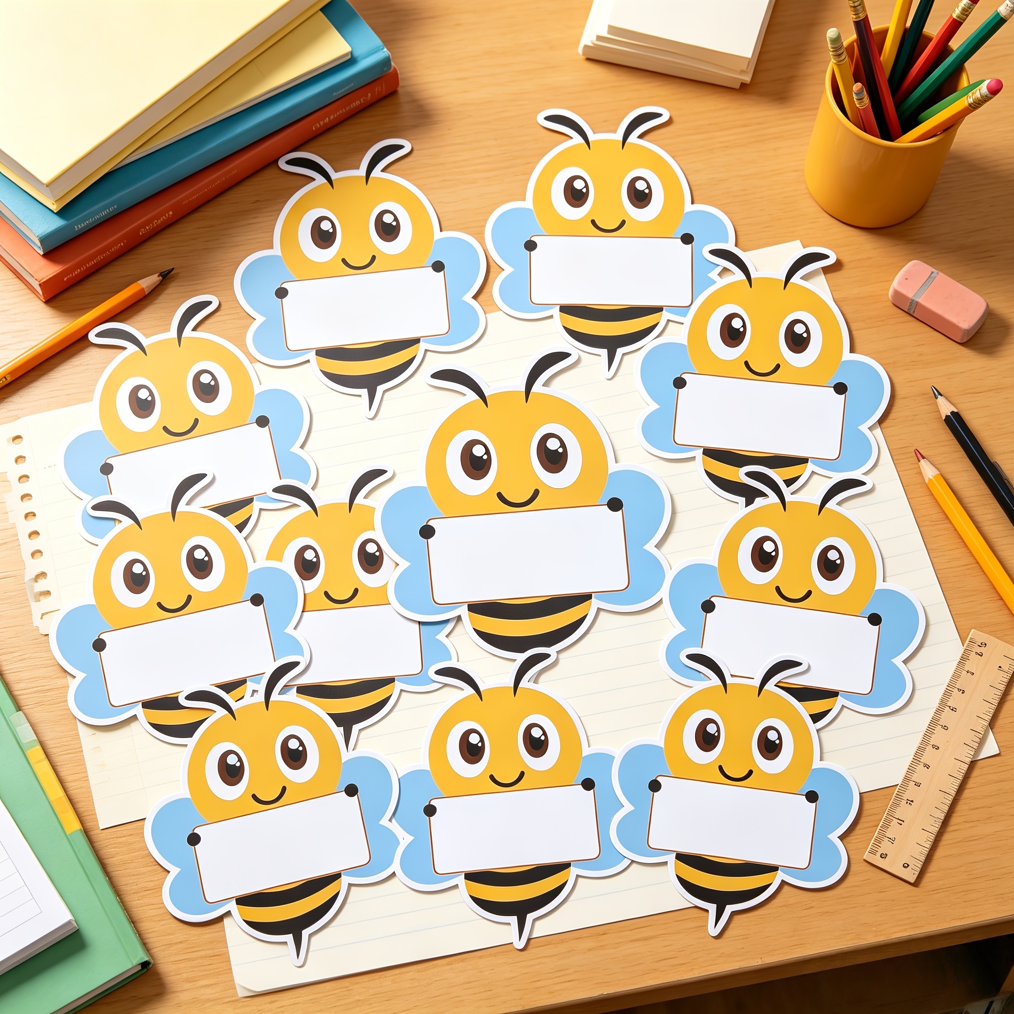 TEMU Set da 21 pezzi di decorazioni per a scuola, 18 adorabili adesivi di carta a forma di ape + 3 punti adesivi rotondi durevoli, per bacheche di