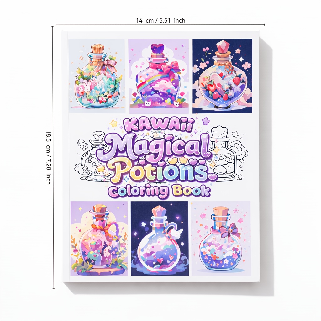 TEMU Kawaii Magical Potions Coloring Book 30 Fun Pages Cute For Fantasy Potion Bottles Adorable Kawaii Art Relaxing Coloring Book Stress Relief