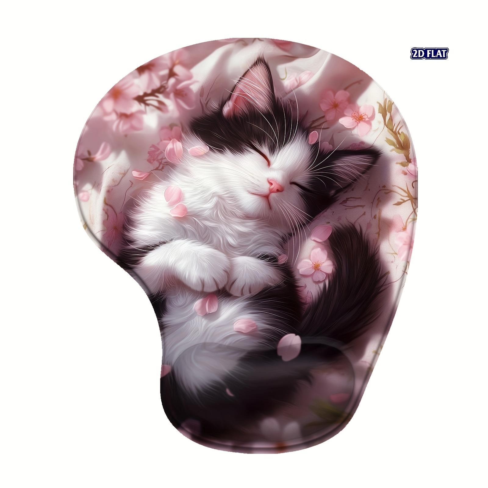 TEMU 2d Flat Sleeping Cat With Silicone Wrist Rest - Supports Mouse Pad (8.98x7.56 In) - Ergonomic Pu Anti-slip, Washable & Durable, Home And Office