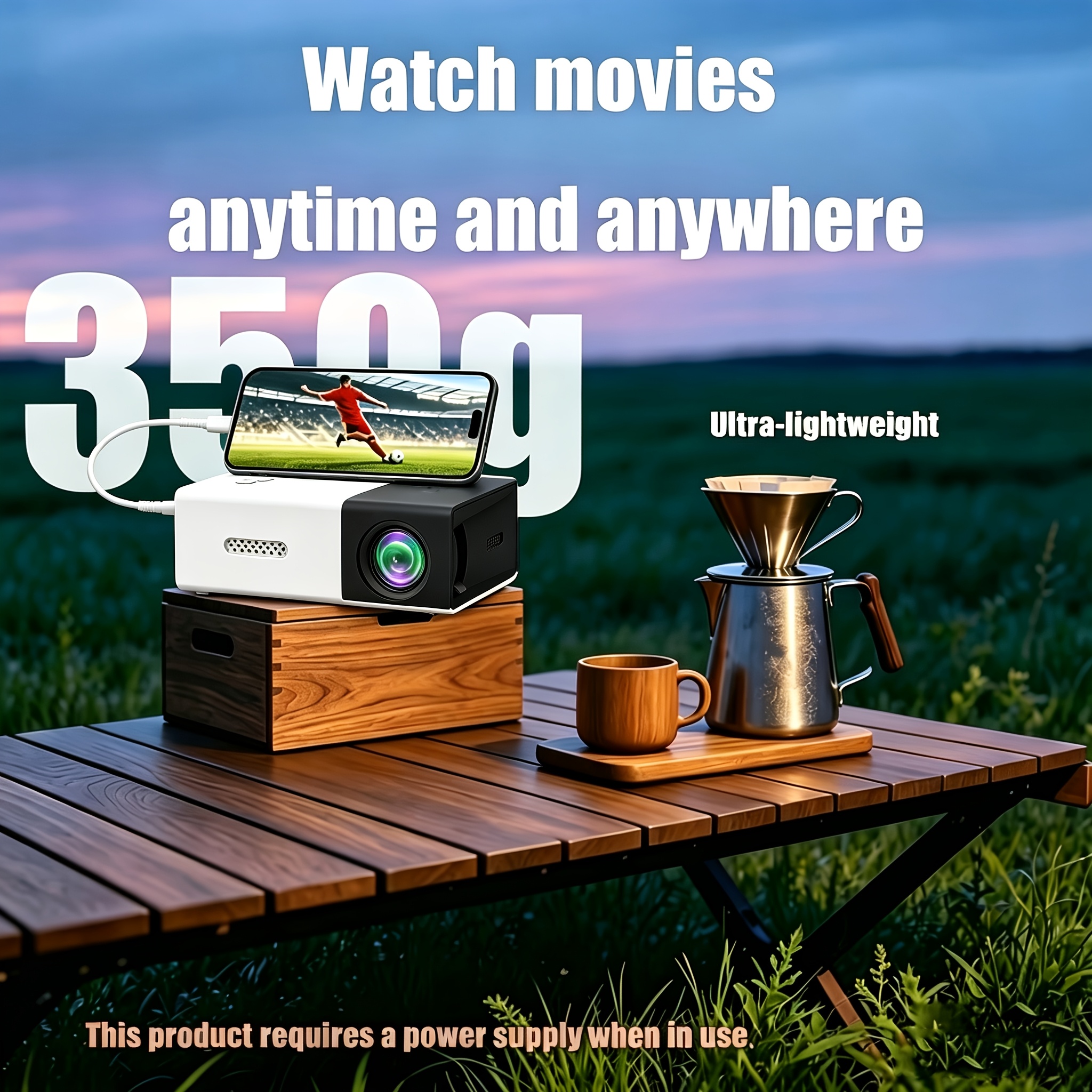 TEMU Mini Projecteur LED Portable, Projecteur LED Galaxie Océan Supportant 1080P, USB, Télécommande - Compatible avec Smartphones, , Ordinateurs