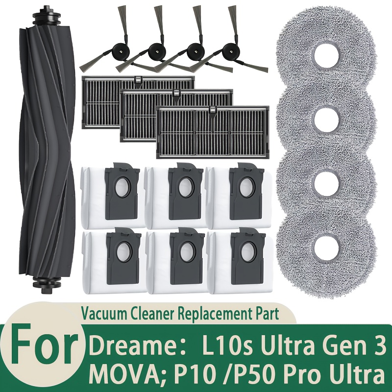 E-shop 18-teiliges Ersatzteilset für P10/P50 Pro Ultra & L10s 3 Roboterstaubsauger - Hauptbürste, 3 HEPA-Filter, 6 Staubbeutel & 4 Wischpads - für