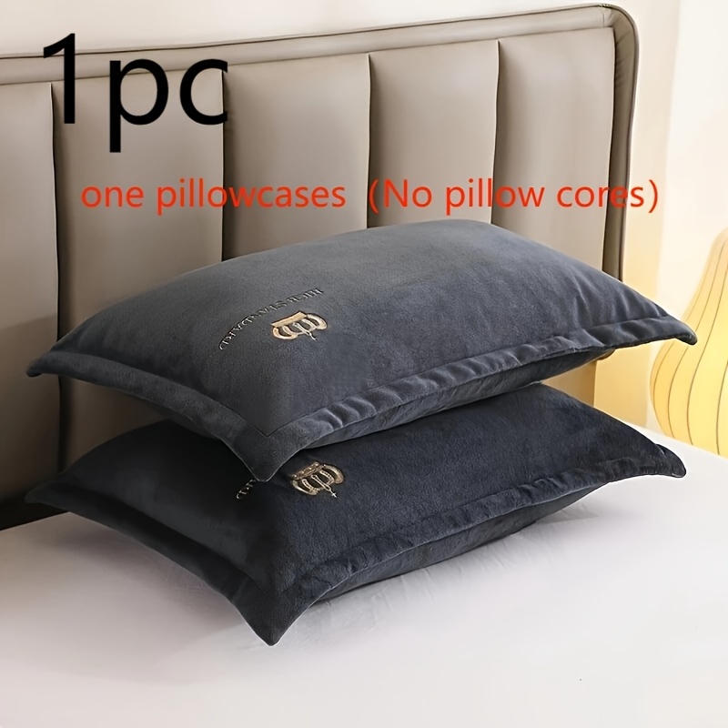 1pc Milk Velvet Embroidered Pillowcase. Soft, Skin-friendly And Warm, Suitable For Autumn And Winter