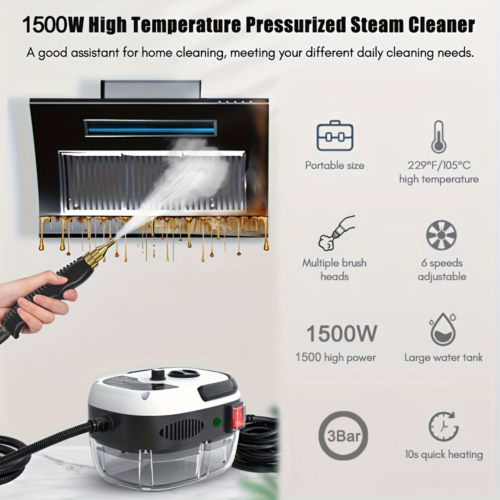 1pc portable handheld steam cleaner high temperature pressurized machine with brush heads for kitchen furniture bathroom us plug details 2