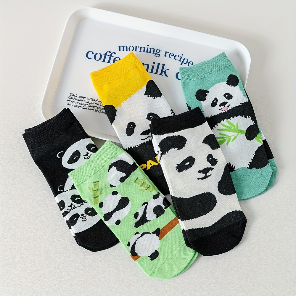 

5 Pairs Of Teenager's Cartoon Panda Pattern Liner Anklets Socks, Comfy Breathable Soft Non Slip Socks For Outdoor Wearing
