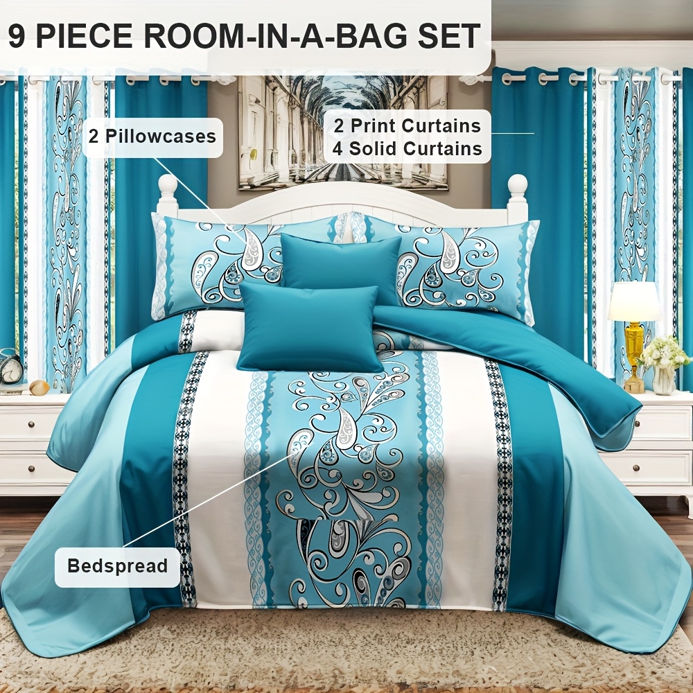 Juego de Cortinas para Cama Gruesas de * en Bolsa de 9 Piezas, Juego de  Mantelín de Lujo Mejorado, Conjunto de Ropa de Cama de Microfibra de Bambú, image size:1000x1000
