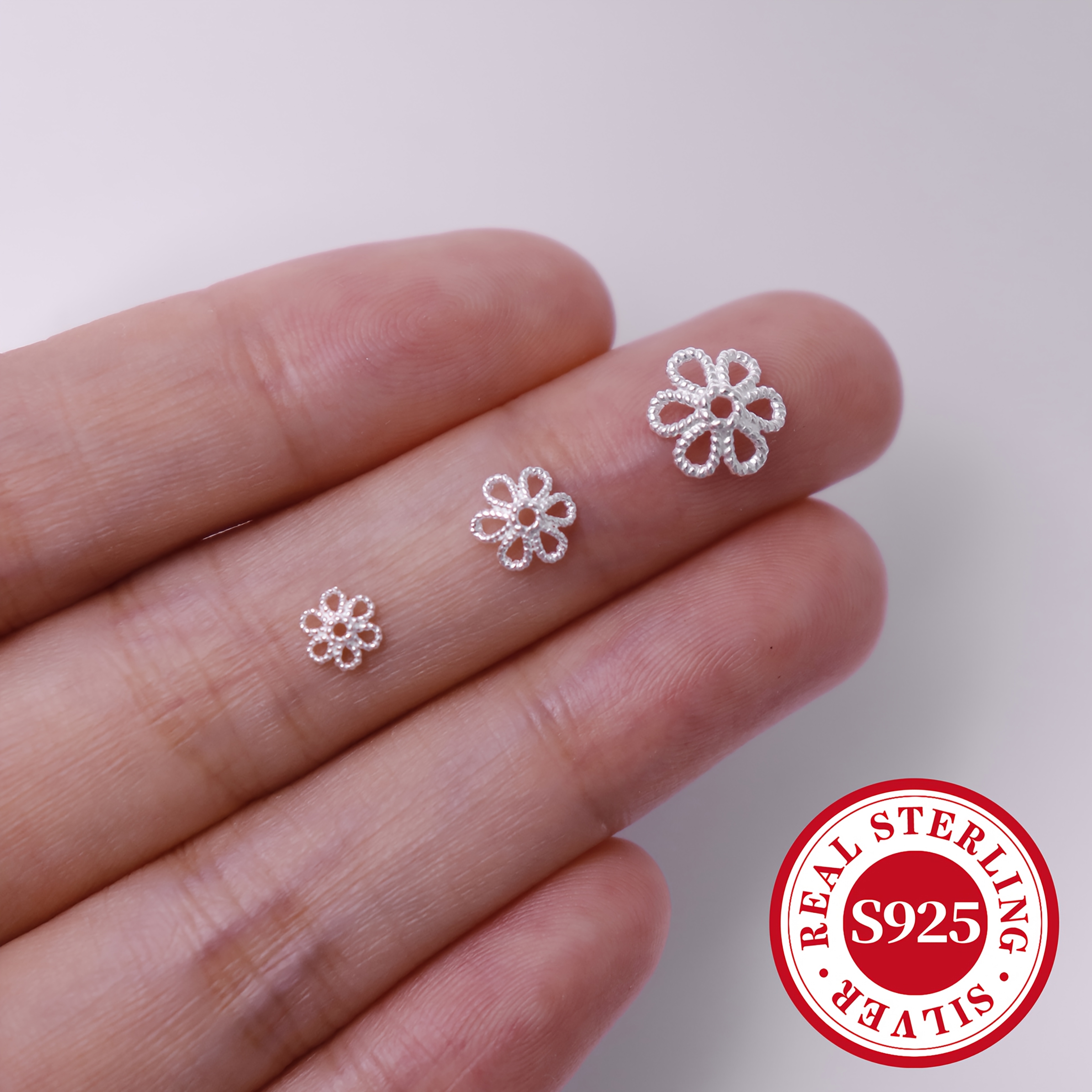 15pcs S925 Silver Tiny Flower Cup Spacer Beads