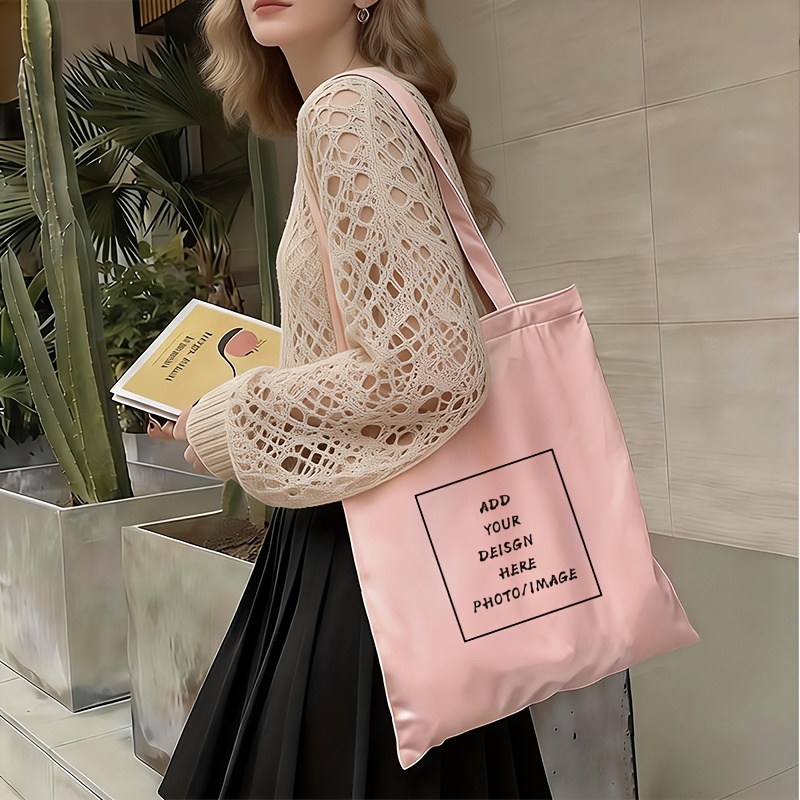 TEMU Personalized Photo Custom Pink Shoulder Bag, Large Capacity Reusable Tote Bag, Casual Body Bag, Handbag, Beach Bag, Durable, Lightweight And