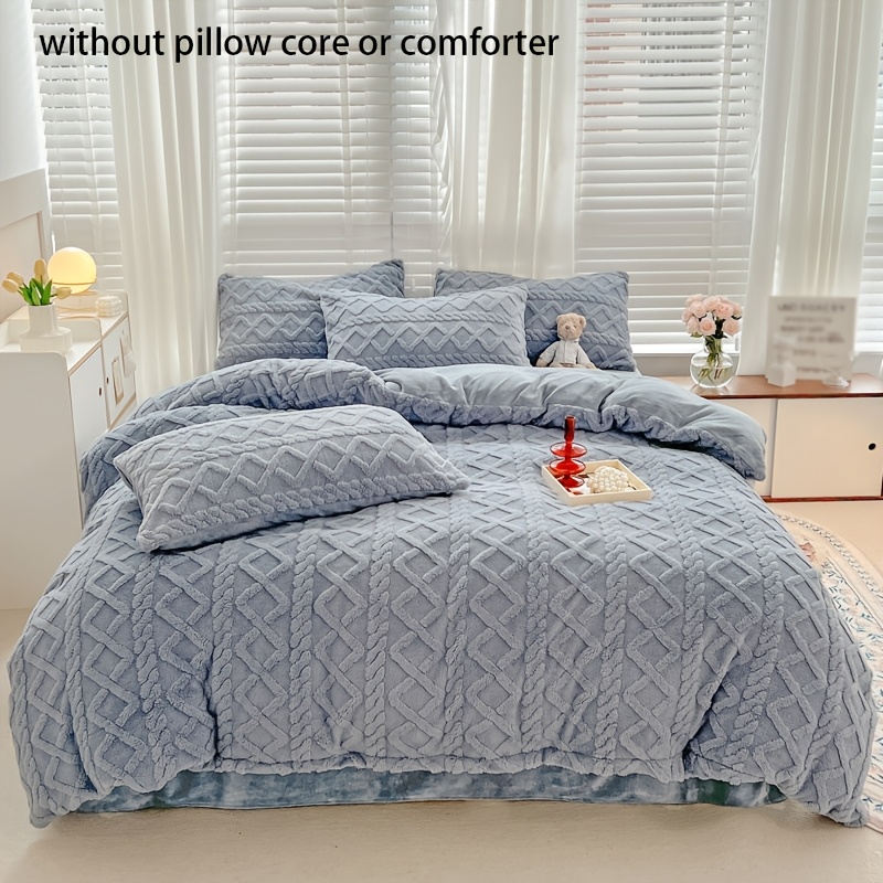 Image of 3pcs Easy 210g Plush Fleece And 130g Duvet Cover Set, Includes 1 Duvet Cover And 2 Pillowcases