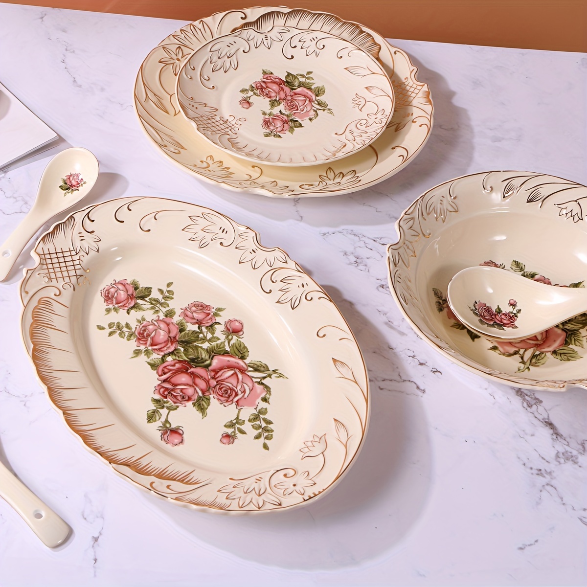 Elegant 12-Inch Golden-Embossed Ceramic Fish Plate - Oval, Large Serving Dish for Steamed Fish & More - Perfect for Home And Commercial Use