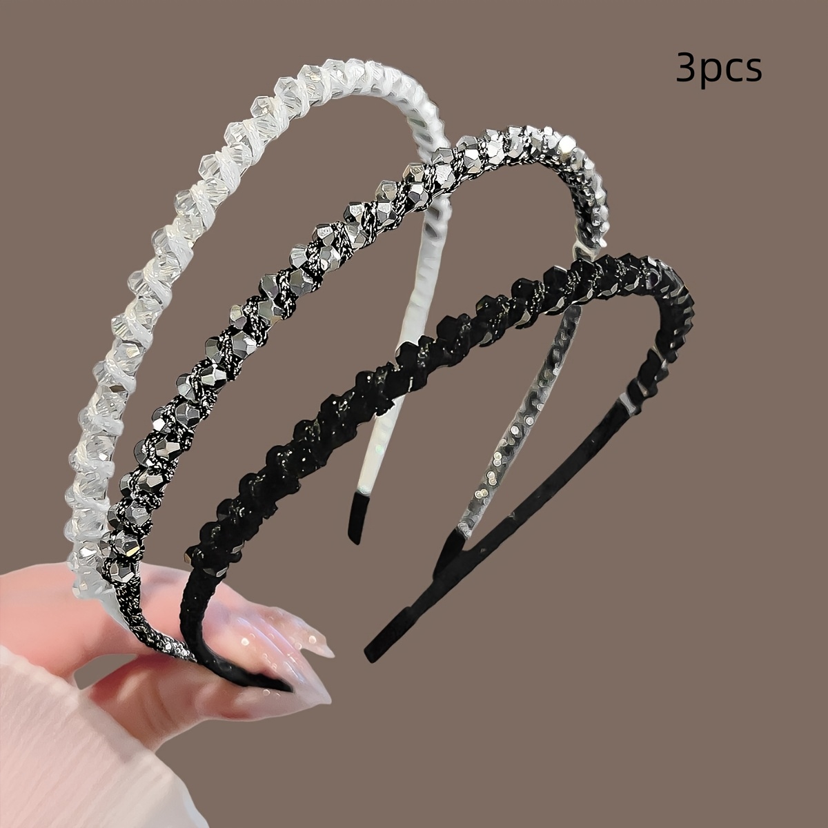 TEMU 3- Headband With Fishing Line Beaded Hair Accessory, Sweet And For Front Bangs And