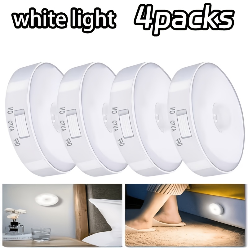 Image of Round Led Motion Sensor Light, Bedside & Under-cabinet Lamp, Easy Magnetic Mount, Usb Rechargeable. Dual : Smart Sensor & -on, Warm White/cool White Light. Perfect For Cabinets.