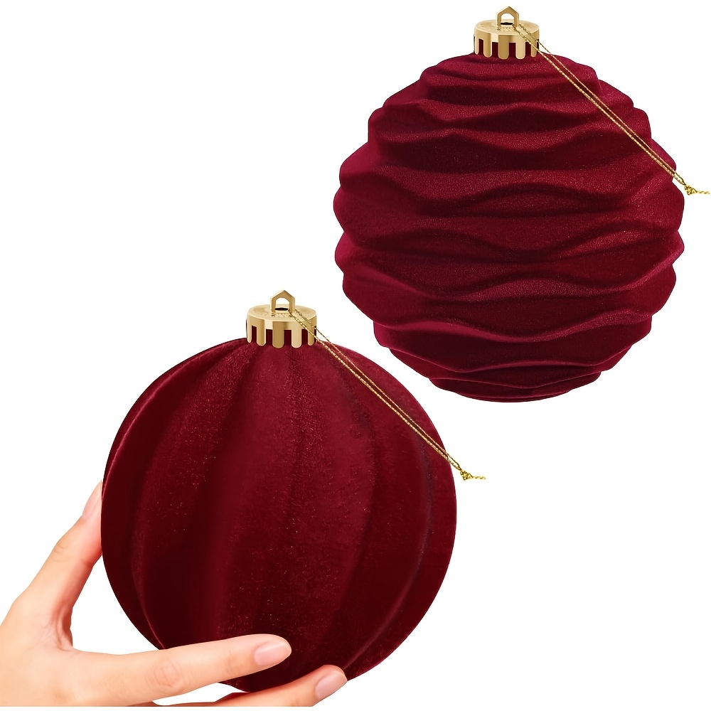 TEMU 2pcs 15cm/5.9inch Large Velvet Christmas Balls Ornaments Shatterproof Hanging Set Flocked For Xmas Tree Holiday Party New Year Decorations