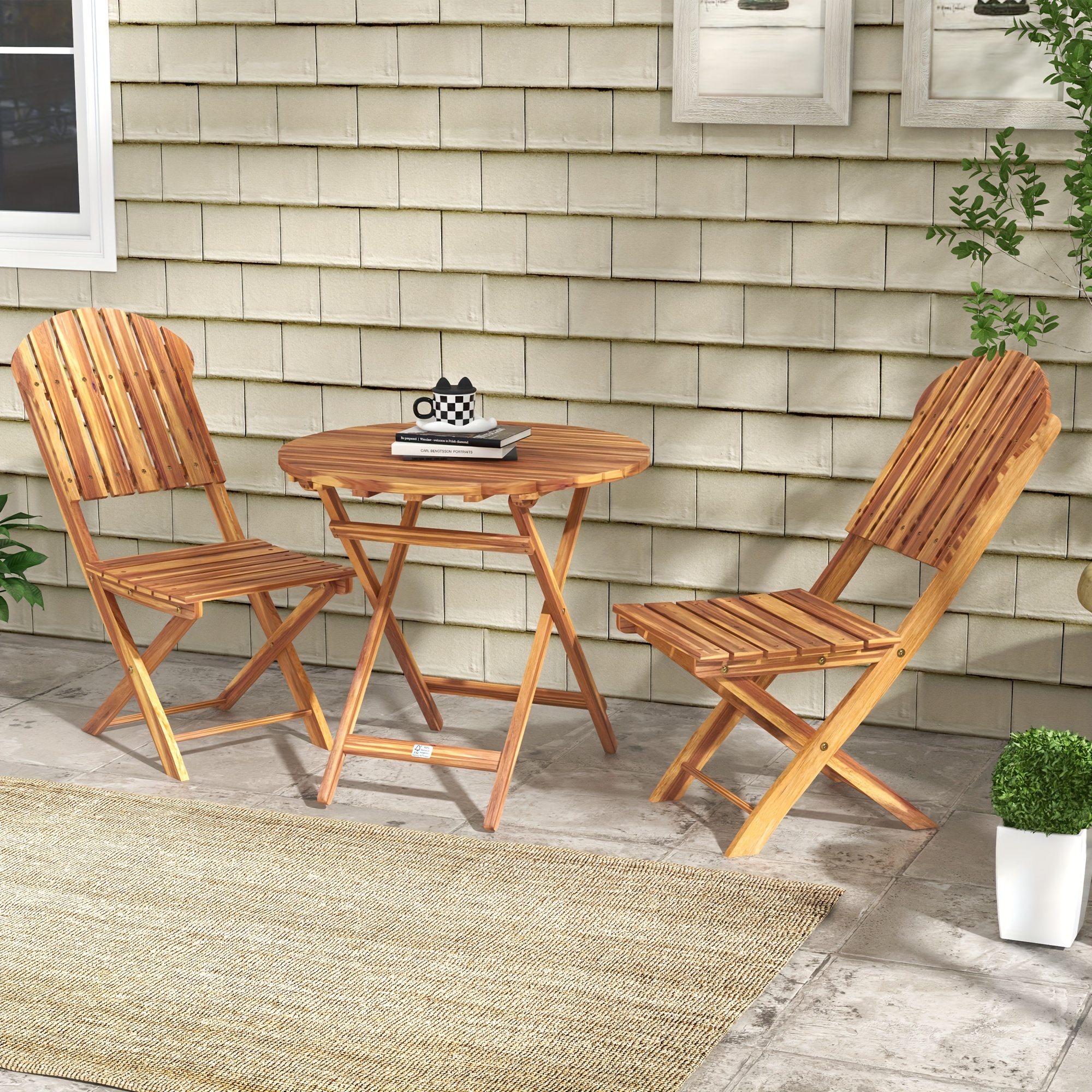 

Outsunny 3-piece Acacia Wood Bistro Set, Foldable Bistro Table And Chairs, Outdoor Bistro Set For Garden, Backyard, Balcony, Deck, Porch, Natural Wood Finish