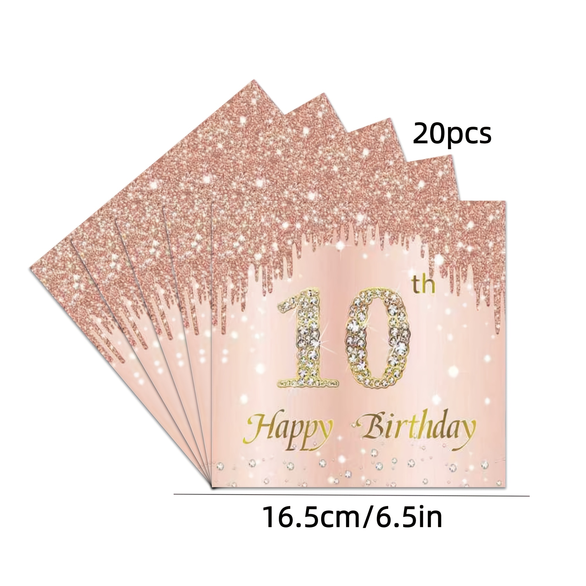 Image of 20pcs 10 Year Old Pink Diamond Rose Napkins -6.5 * 6.5 Inch Year Old Safe Disposable Paper Napkins For Birthday Anniversary Decoration For Halloween、christmas
