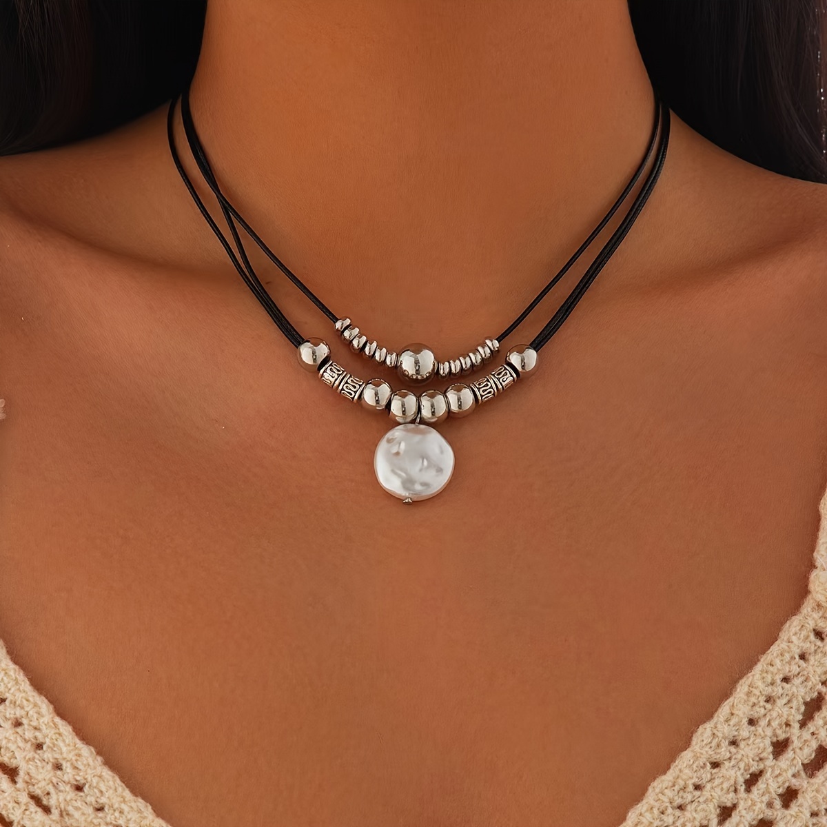 TEMU 's Fashion Neck Pendant Necklace Adjustable Suitable For Women's Vacation Party Wear Valentine's Day Gift