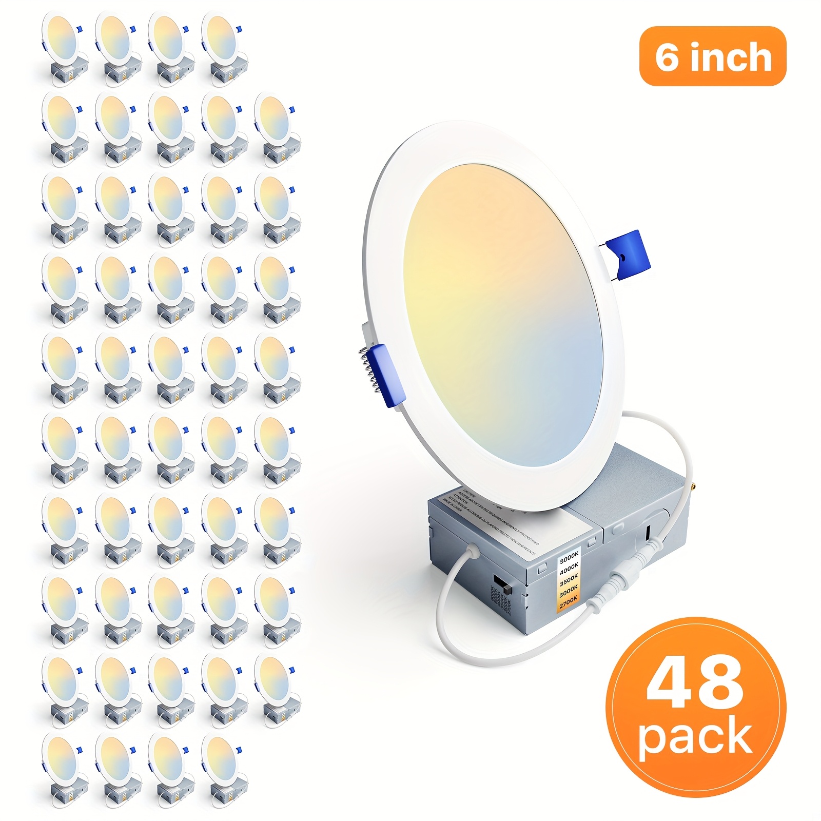 TEMU 6-inch/4-inch Led Recessed Ceiling Lights, Dimmable, 2700k-5000k Adjustable Color Temperature, 1200lm High Brightness, 12w 120v, High-efficiency