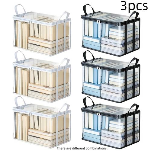 3pcs heavy duty transparent book storage box an tool for organizing in classrooms and households a student desk transparent foldable book box bag with convenient and saving space