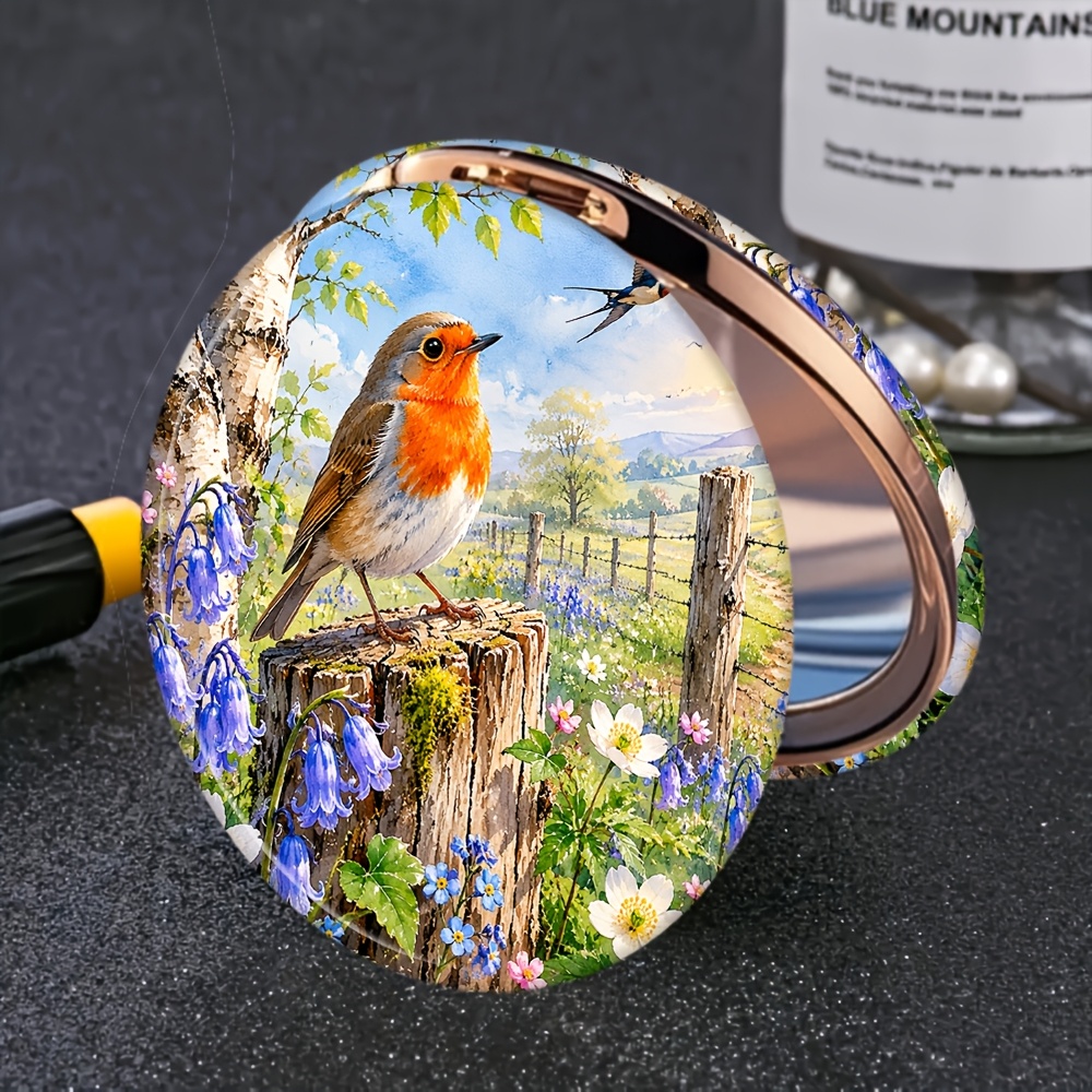 TEMU 1pc, Song And Floral Fragrance Theme, Exquisite Double-sided Round Makeup Mirror, Fine , Durable, Clear , Handbag Accessory, Birthday Gift,