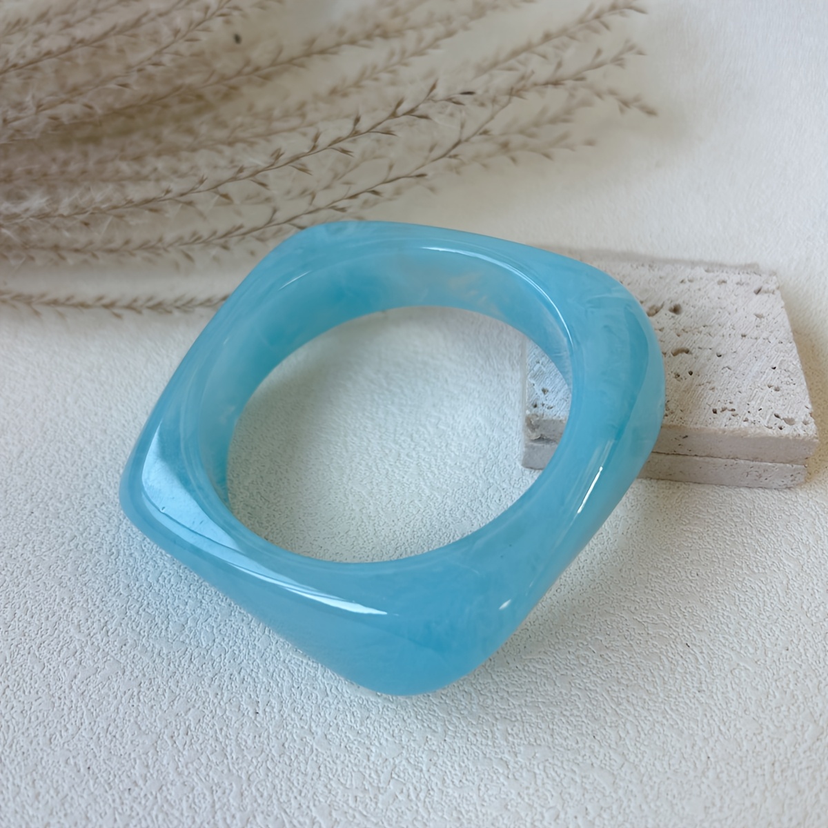 3pcs Glossy Blue Resin Women's Bracelet Set, Versatile Style