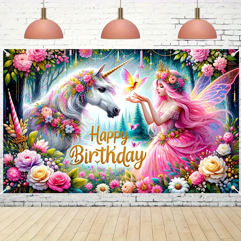 

1pc Elf Princess Birthday Party Decoration Banner, Cute Photo Background Cloth, Home Decor, Party Decoration, Birthday Banner Decoration, Photo Booth Props, Birthday Cake Table Supplies