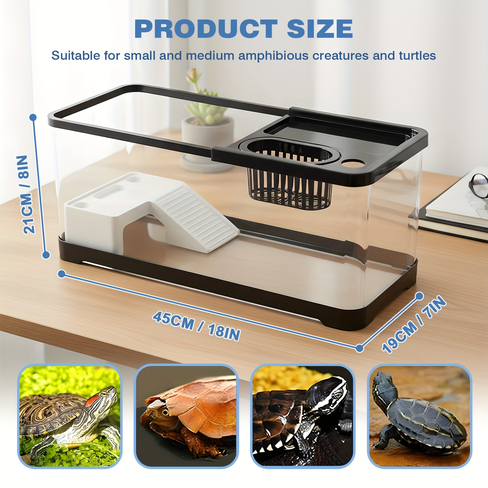 Advwin Turtle Tank Kit with Basking Lamp Non-Slip Stairs - Suitable for Small Turtles Fish Shrimp Reptiles - Image 2