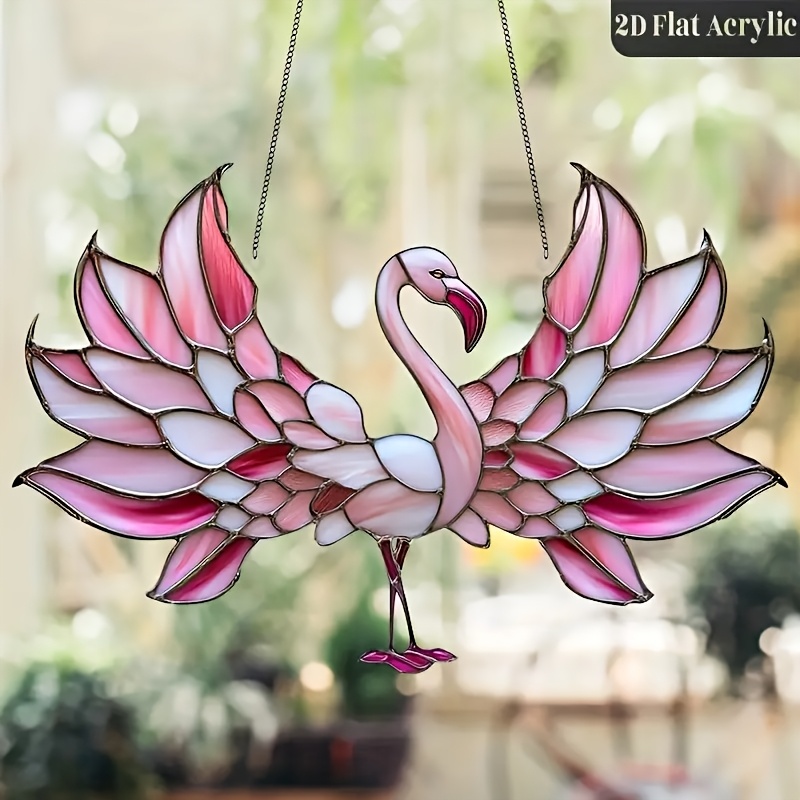 TEMU 2d Flat Printing Pink Flamingo Pattern Decor, Acrylic Sun Catcher, Ornament, Decor, Perfect Gift For , Suitable For Home And Office Wall Art,
