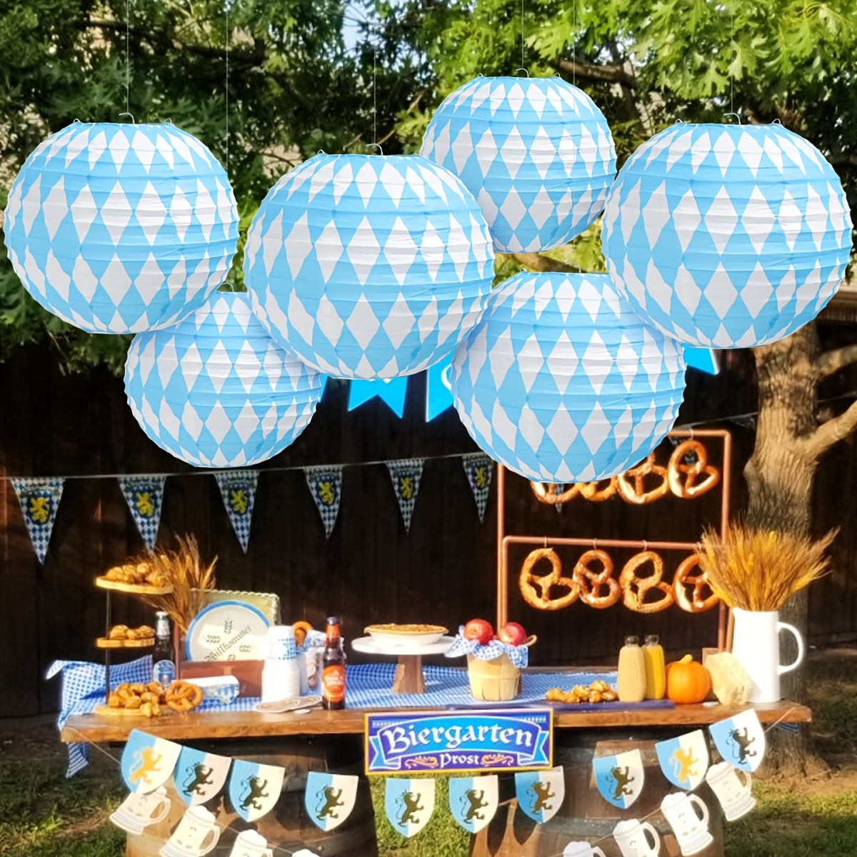 Image of 6pcs Oktoberfest Paper Lanterns, Oktoberfest Party Decorations, 25cm Oktoberfest Round Paper Lanterns, Suitable For Indoor/outdoor Party Decorations, Holiday Decor, Photo Props,for Halloween,christmas