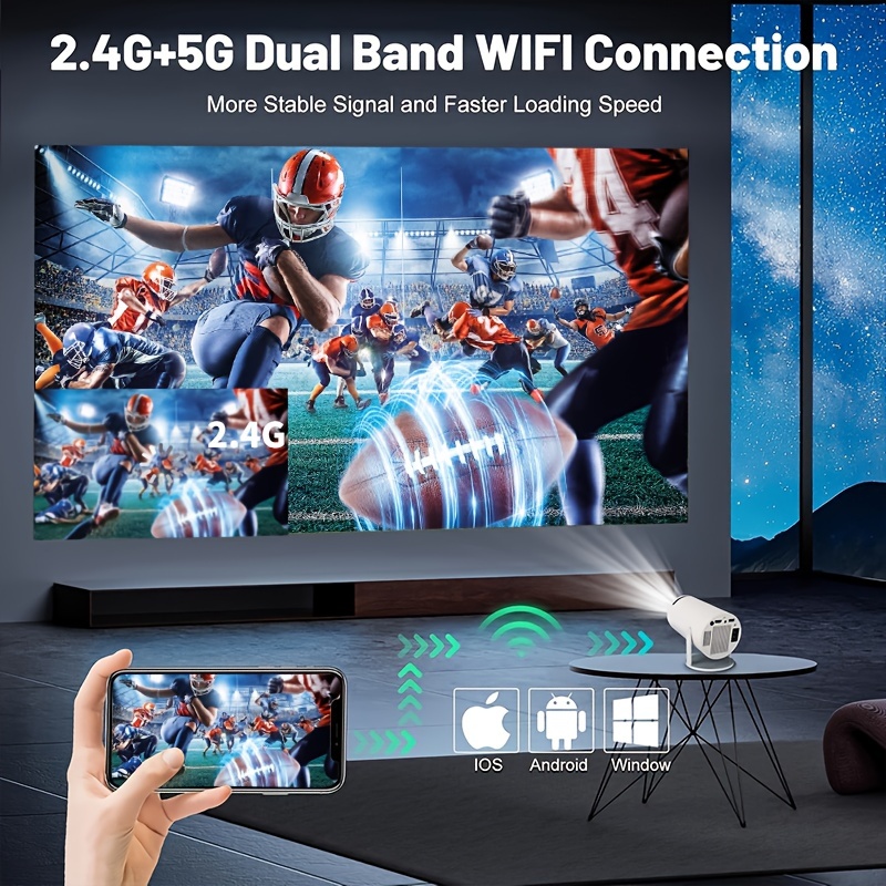 HY300 Pro 迷你便携式投影仪，4K/260 ANSI 智能投影仪，配备 WiFi 6 BT 5.0、屏幕调节、180 度旋转、家庭视频投影仪内置 Android 11.0 操作系统详情 0