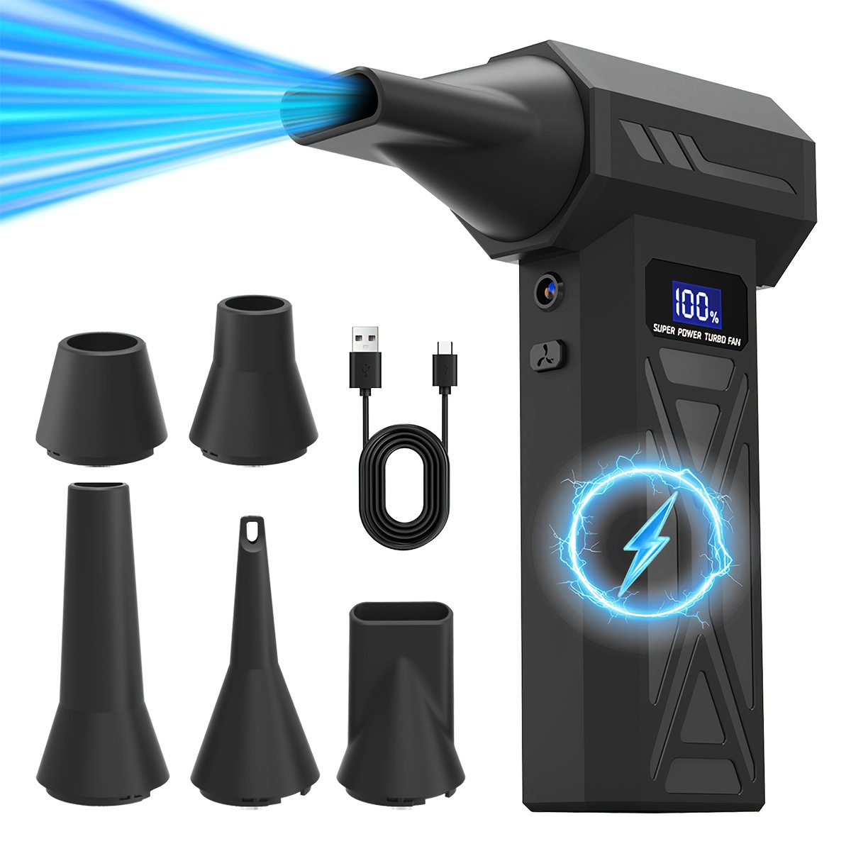 TEMU 130000rpm Violent , Screen With 4-speed Adjustable, Including 5 Hair Dryers, 4000mah High-capacity Battery, The Best Holiday Gift For Portable