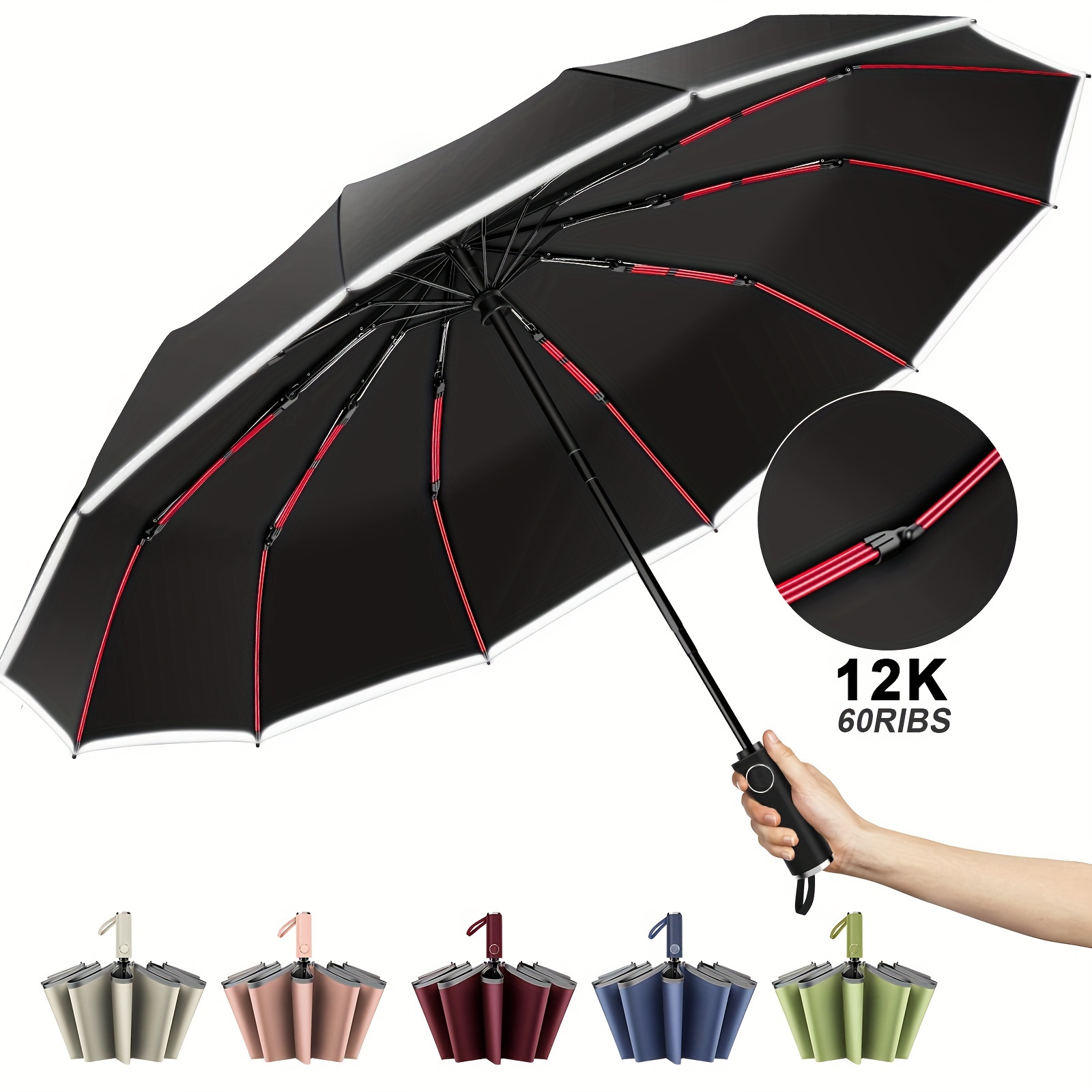 

12-rib Oversized Automatic Folding Umbrella - Waterproof, Windproof, Compact, Portable Rain Gear With Durable Frame For Men And Women - Ideal For Outdoor Activities And Daily Use