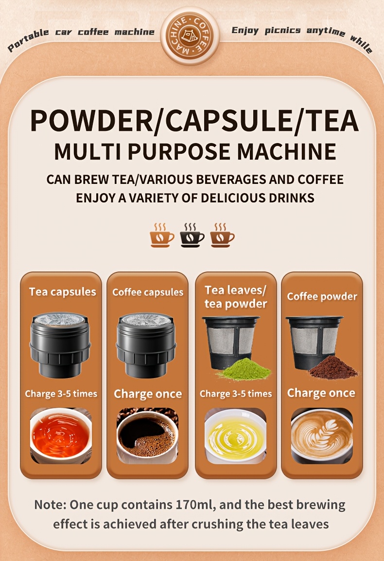 2in 1 portable coffee machine compact and rechargeable compatible with coffee powder and capsules convenient operation camping no heating function details 10