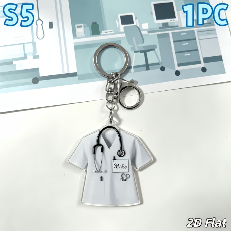 TEMU Piatto 2D, 1 pz Portachiavi Personalizzato in Acrilico Piatto 2D, Portachiavi Personalizzato con Uniforme da Infermiera, Personalizzabile con il
