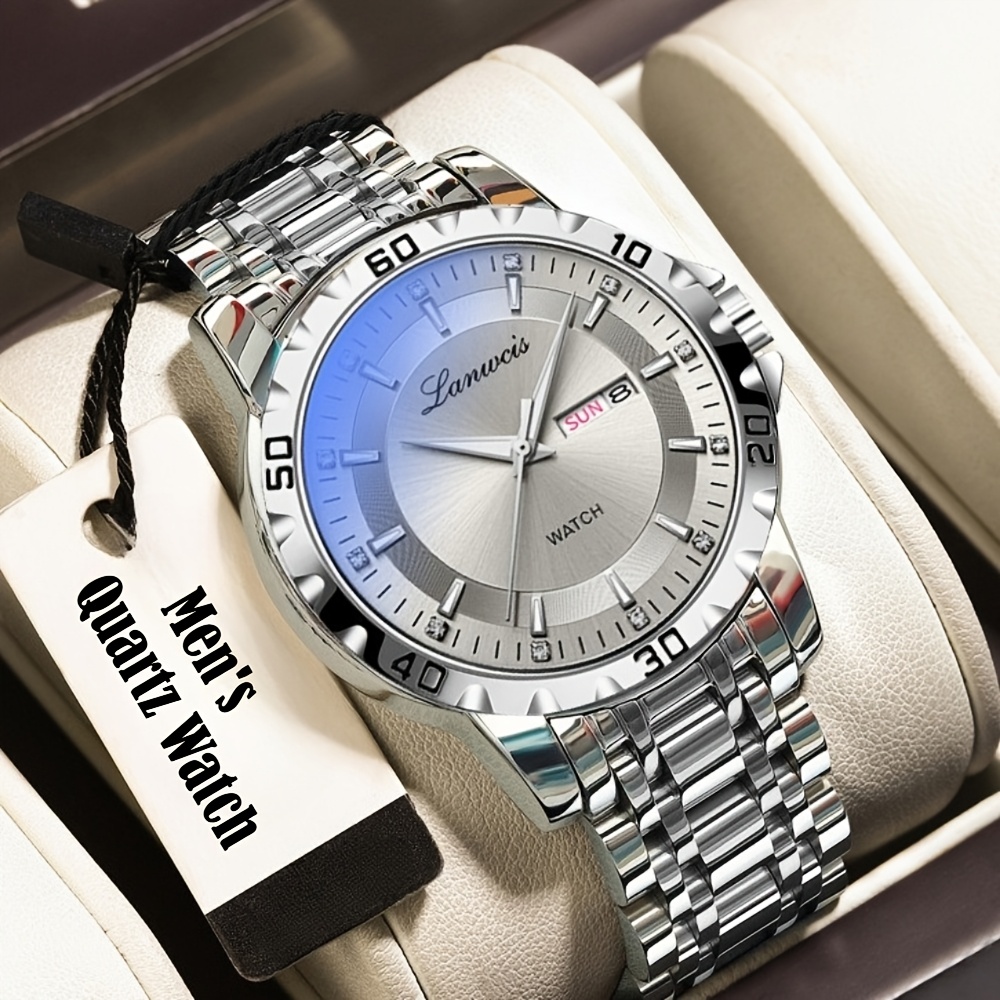 New Casual And Fashionable Men's Watch, Luxurious And Elegant Design, Steel Strap, Calendar, Night Light, Business Watch, Suitable For Occasions, Work, Party, Suitable For Gifts, , Holiday Gifts.