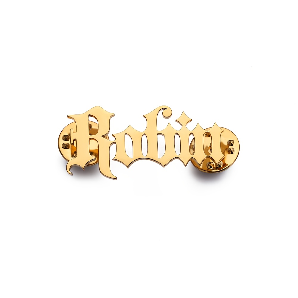 TEMU Personalized, Customizable Men's Gothic Font Name Brooch - Stainless Steel, Waterproof, Perfect For Suits & Shirts - Unique Christmas Gift Idea