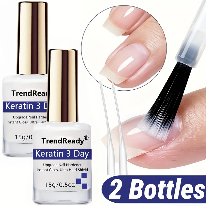 TEMU 2pcs 15ml Nail Strengthener For Weak Splitting Break| Fast Dry Keratin 3 Day Nail Care Nail Polish Care Products For Weak Nails | 4 In Nail
