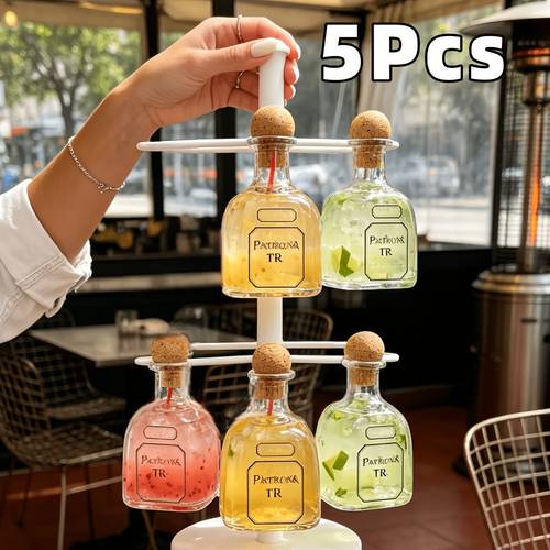3 5pcs mini wine bottles with cork stoppers and straws reusable spirits cups suitable for cocktails and wine bar and camping