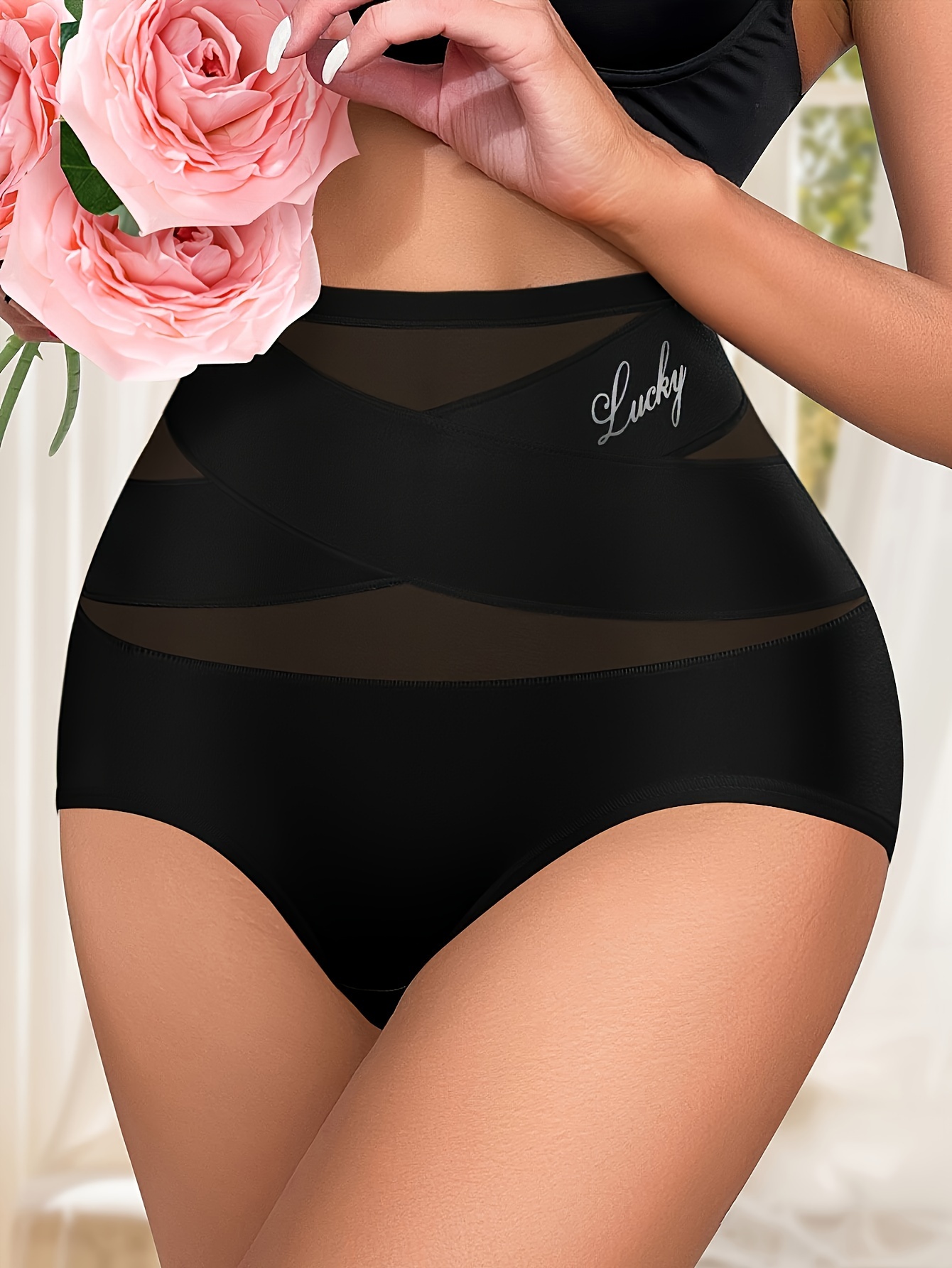 High-Waisted Shaping Women'S Underwear Made of Breathable Mesh, Featuring Cross-Body Support, Seamless, Triangular Design for Body Sculpting And Lifting.