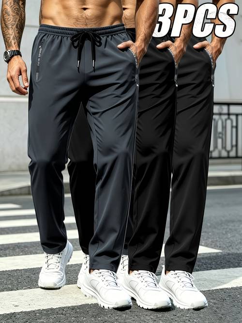 3-delige unisex modieuze sportieve lange broek voor buiten, comfortabele en zachte stof, dubbelzijdige ritszakken met letter, elastische tailleband met trekkoord, perfect voor alle seizoenen, dagelijks , buitenactiviteiten, casual uitjes!