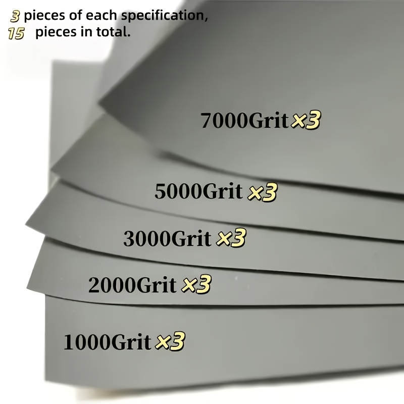 TEMU 15-sheet Wet Sandpaper Set 1000-7000 Grit - Color-coded Packaged Sandpaper, Compatible With Belt And Polishing Machines, Suitable For Wood,