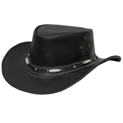 black leather cowboy hat for men women western hat with wide brim aussie style leather hat