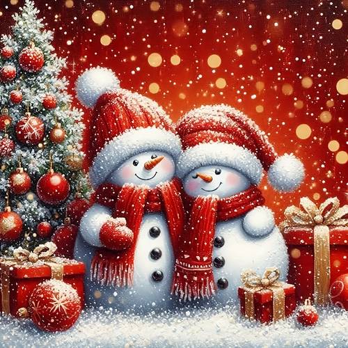 1pc 11 8 11 8 inch 5d diy diamond painting christmas couple snowman diamond painting kit decor