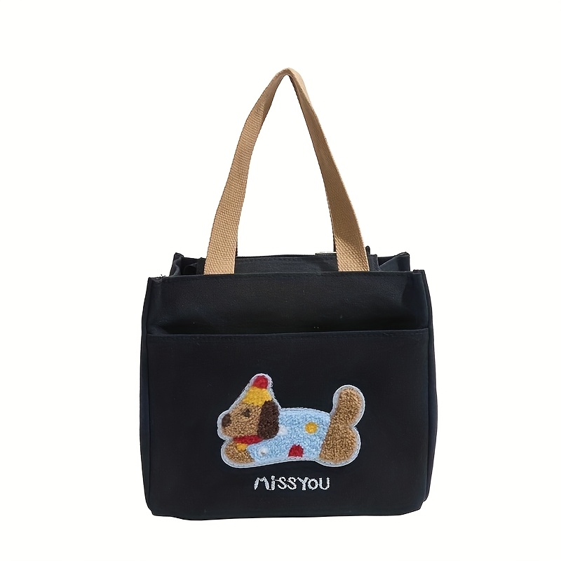Cartoon Dog Canvas Lunch Bag with Large Capacity