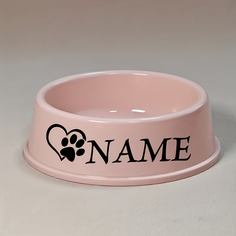 TEMU [customization] 1pc Personalized Pet Food Bowl - Custom Name Feeding Dish With Paw Print Heart , Suitable For Dogs And Cats - Ideal For Food And
