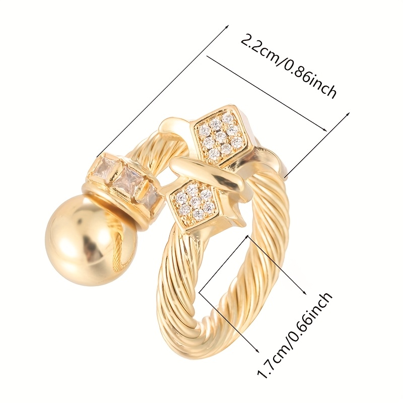 Adjustable Golden Ring with Sparkling Zirconia Accents