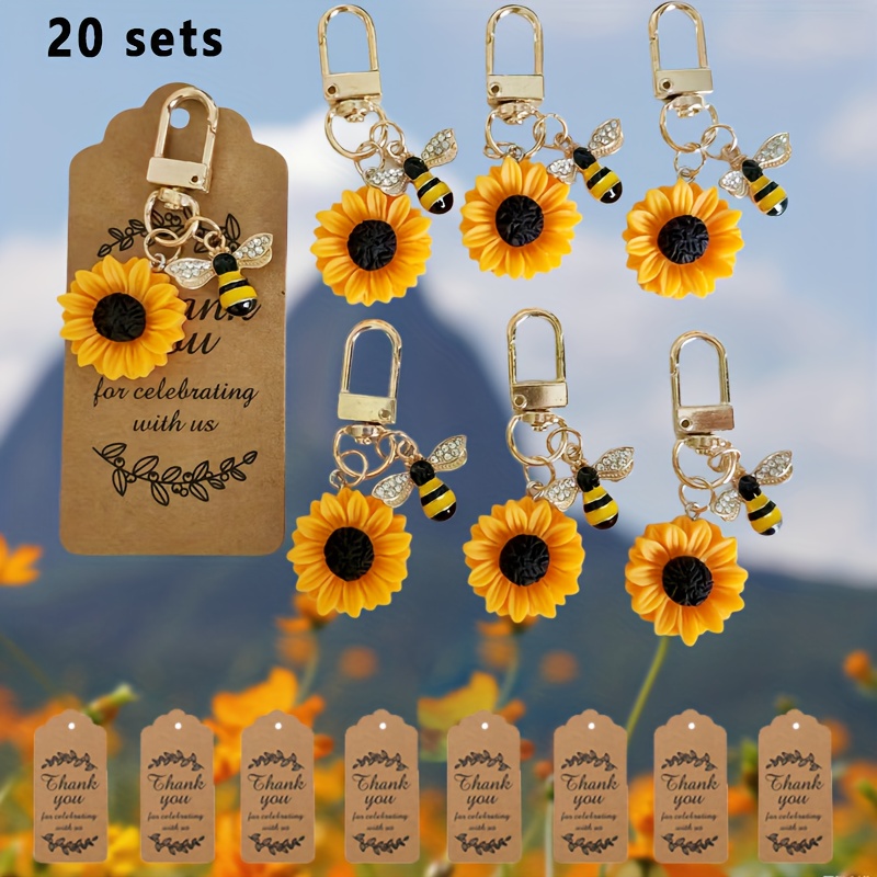 TEMU Gift For Her/him 20 Sets Of Sunflower And Bee Keychain Party Favors With Thank You Cards - Decorations For Weddings, Birthdays, Christmas,